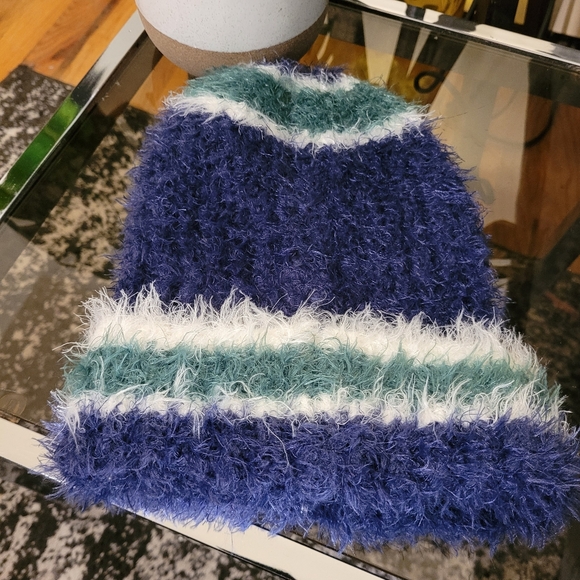 Free People Airy Rib Stripe Beanie Stylish Blue and Green Knit Beanie One Size - Picture 7 of 9